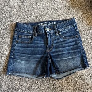 American Eagle Outfitters Dark Indigo Distressed Denim Shorts